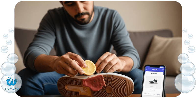 پاک کردن لکه آدامس از زیر کفش کتانی با استفاده از لیمو ترش و اپلیکیشن واش‌لین