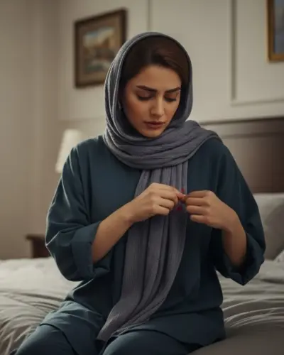 بانوی ایرانی در حال بررسی لکه لاک روی لباس با کمک اپلیکیشن خشکشویی آنلاین واشلین آموزش پاک کردن لکه لاک