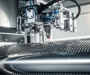 نمای نزدیک از جزئیات فنی داخل دستگاه خشکشویی صنعتی مدرن؛ نماد دقت و تکنولوژی پیشرفته در مراقبت از البسه.