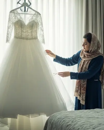 شستشوی لباس عروس در خانه