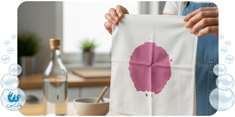دستمال سفید بدون لکه شراب پس از استفاده از سرکه؛ نمایش موفقیت‌آمیز پاک کردن لکه‌های تانن با مواد خانگی.
