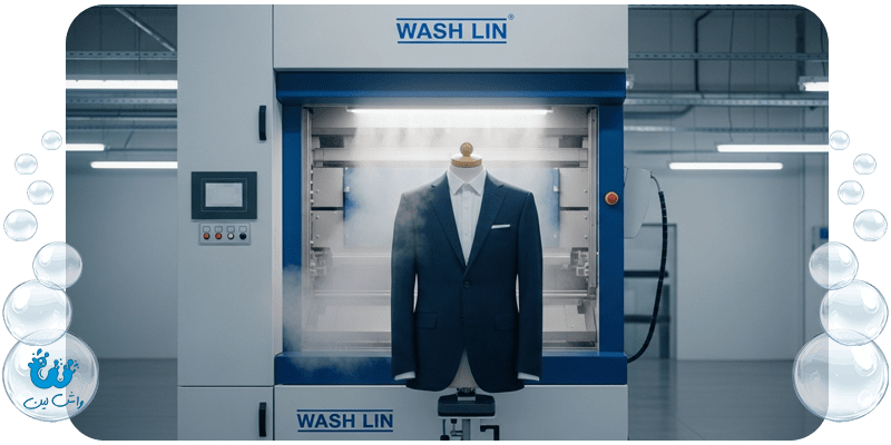 یک دستگاه اتو مانکنی در کارخانه واشلین در حال اتوکشی فرمدار یک کت و شلوار