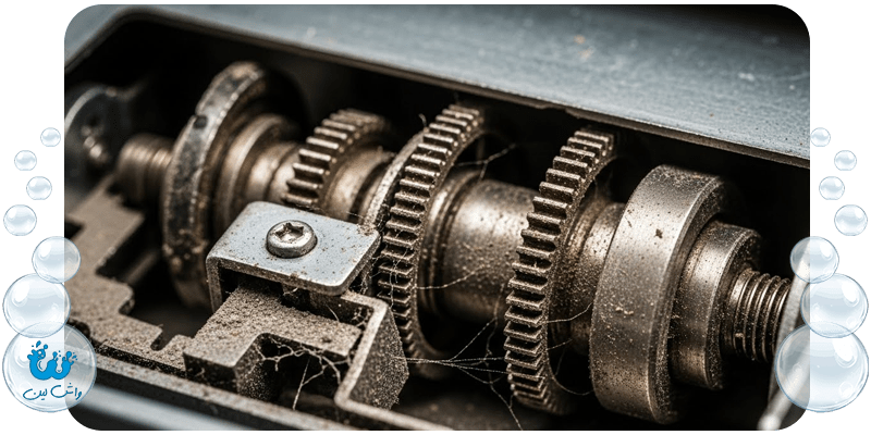 زنگ‌زدگی گیربکس و مکانیزم پرده زبرا در اثر شستشو با آب؛ هشداری برای عدم شستشوی غیراصولی پرده‌ها.