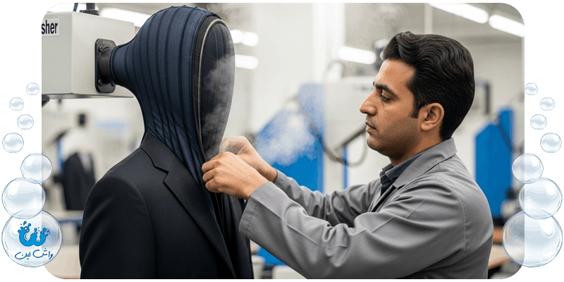 استفاده از مانکن بخار برای اتوکشی کت و شلوار بدون برق افتادن در واش لین