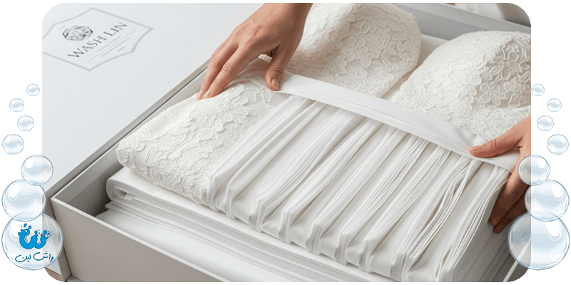 بسته‌بندی حافظتی و کاور مخصوص لباس عروس برای نگهداری طولانی مدت